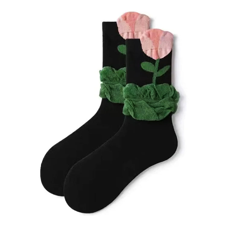 3d tulip flower socks in black shoemighty