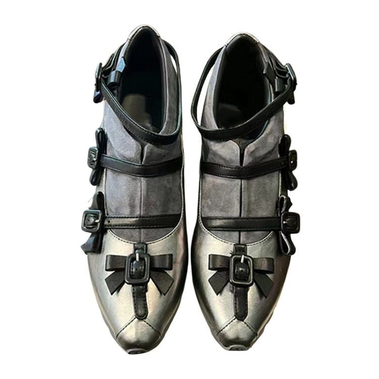 Silver Hybrid Sneakers With Bow Details - ShoeMighty, silver shoes with black bows