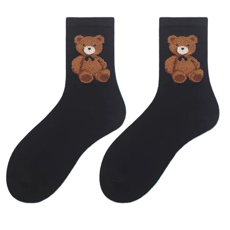 bear embroidery black socks shoemighty