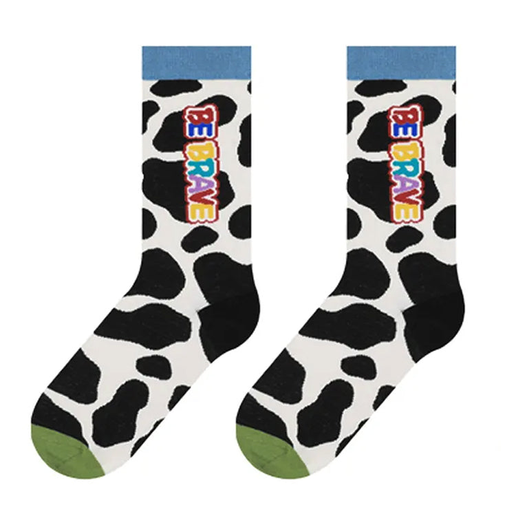 be brave cow print socks shoemighty