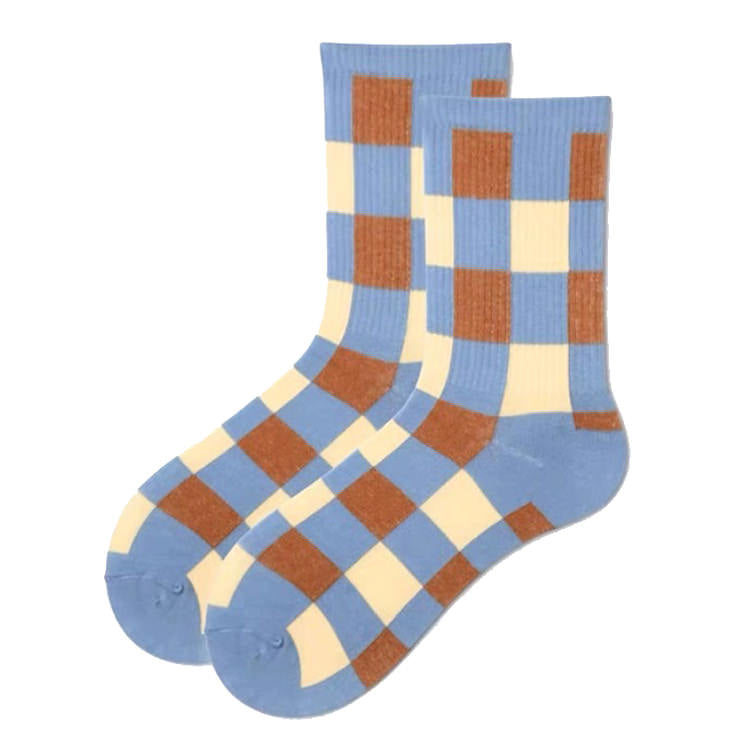 blue and brown checkered socks shoemighty