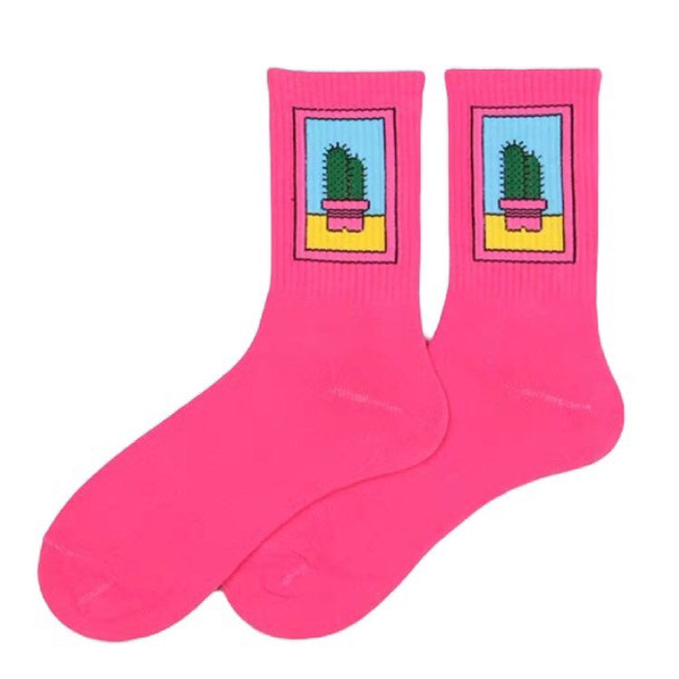 cactus pink ribbed socks shoemighty