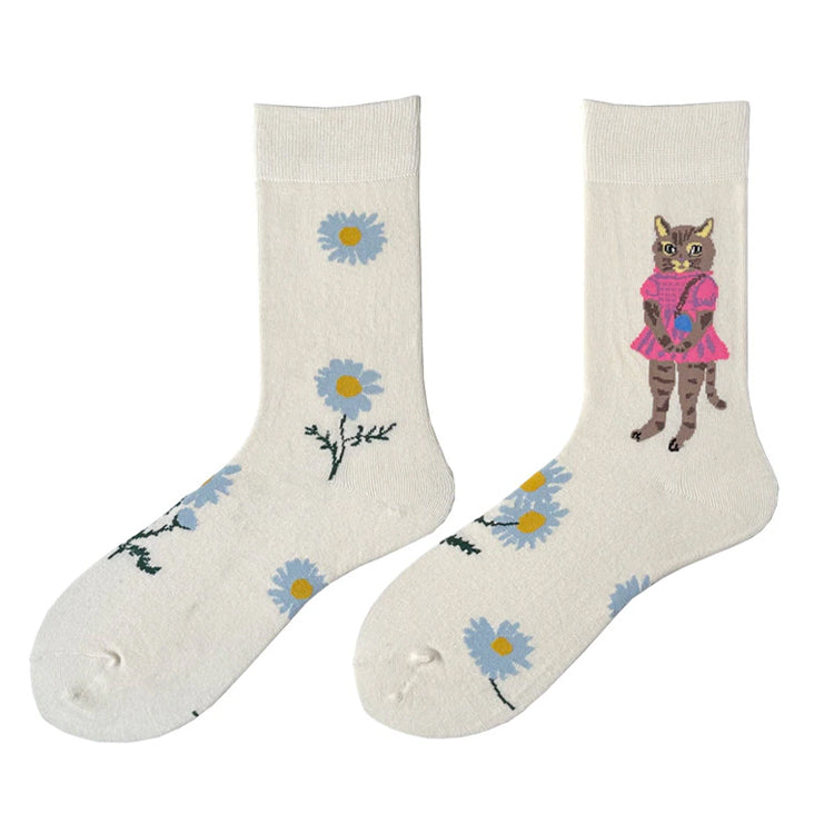 cat and daisy embroidery socks shoemighty