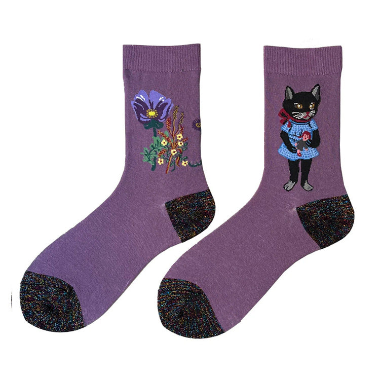 cat and flower purple socks black pink lisa 27 birthday vlog socks