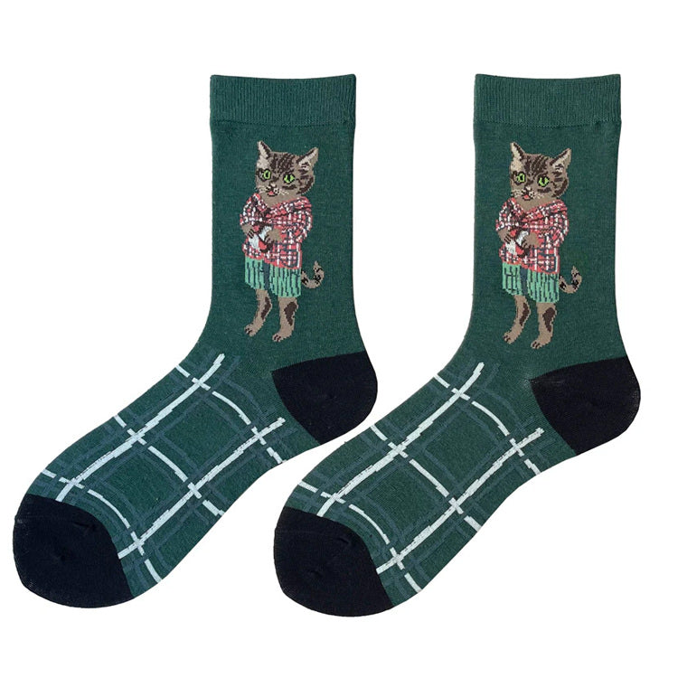 cat green plaid socks shoemighty