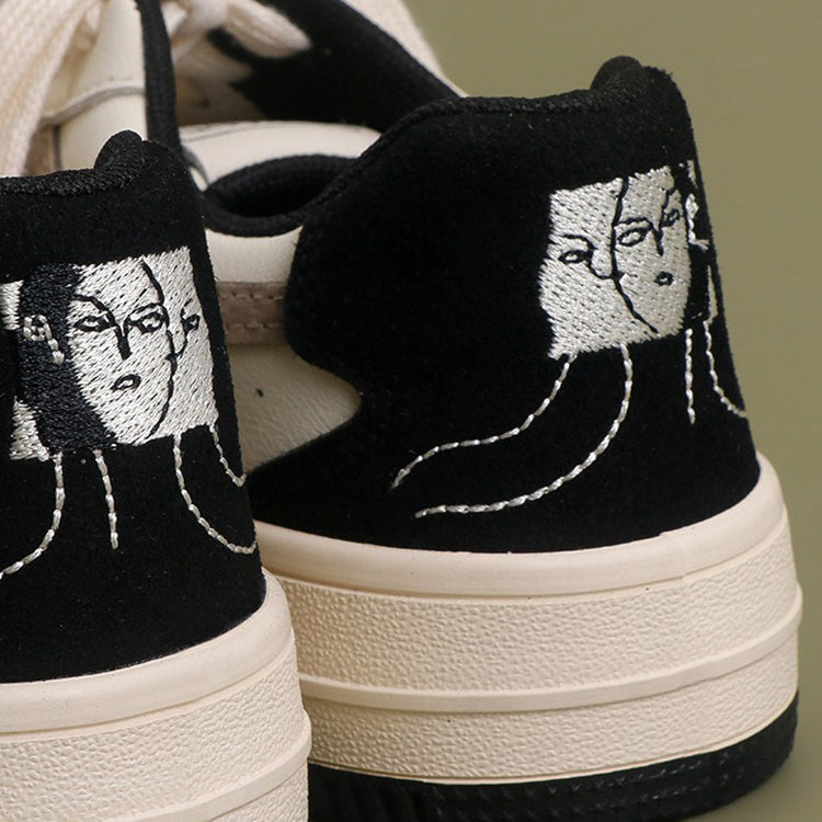 Face Embroidery Black Sneakers shoemighty
