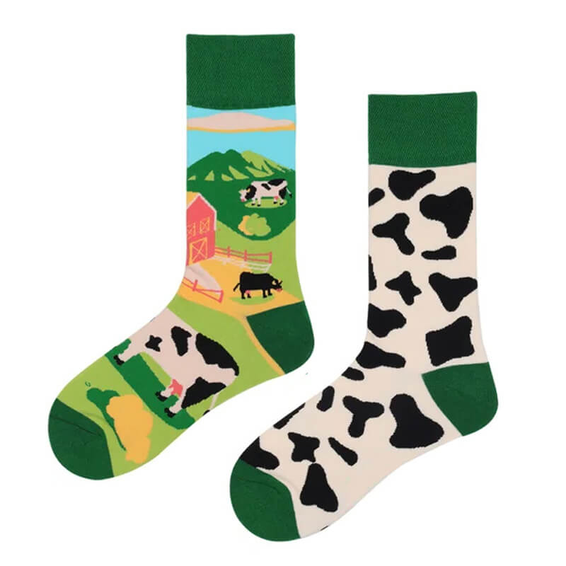 farm cow mismatched socks shoemighty
