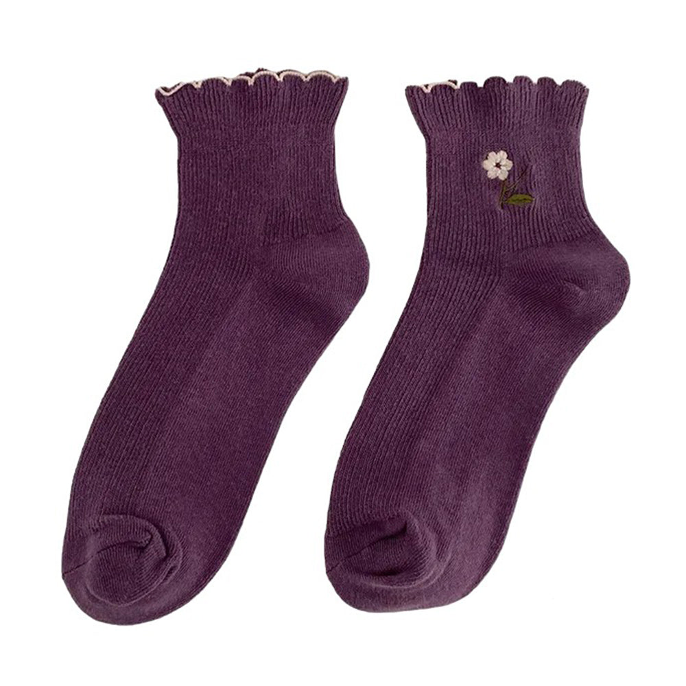 flower embroidery purple socks shoemighty