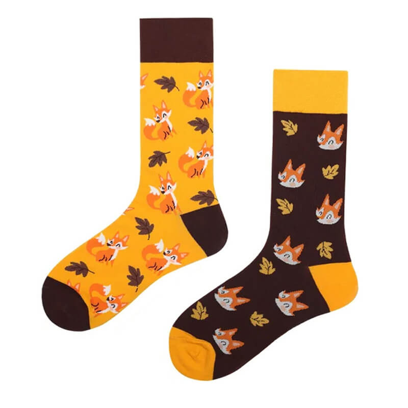 fox print mismatched socks shoemighty