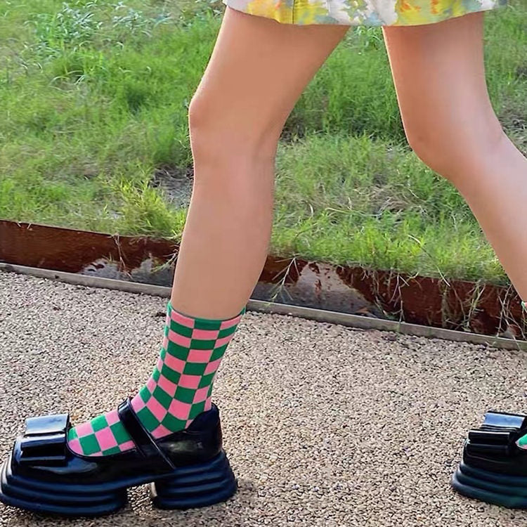 green and pink checkered socks shoemighty