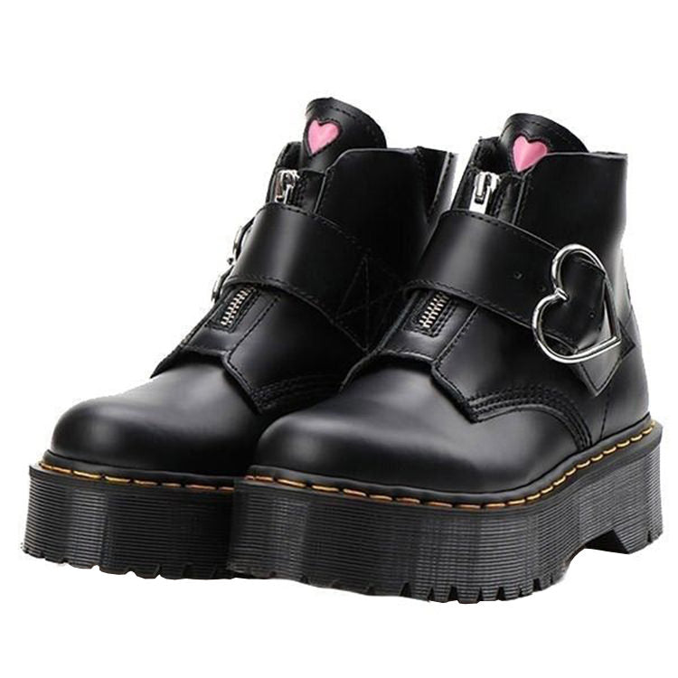 heart buckle platform boots shoemighty
