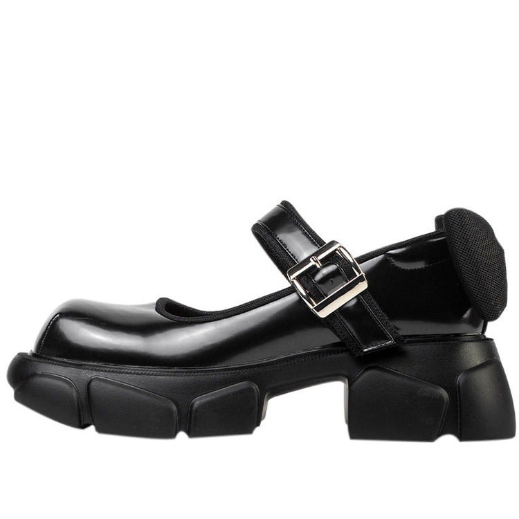 Chunky Platform Black Mary Jane Sandals with bow - ShoeMighty