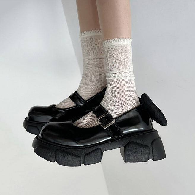 Chunky Platform Black Mary Jane Sandals with bow - ShoeMighty