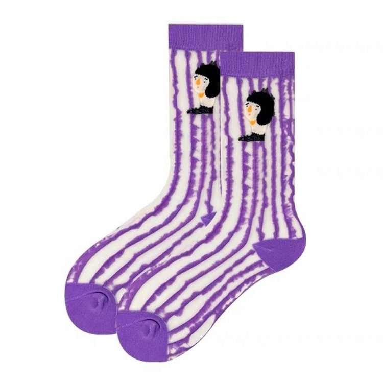 mystery lady purple striped socks shoemighty