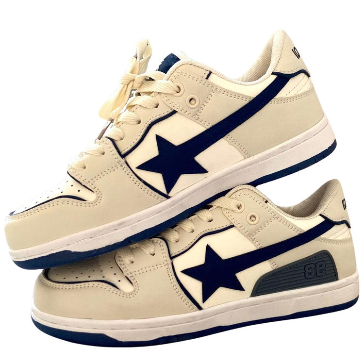 Beige & Navy Shooting Star Aesthetic Sneakers - ShoeMighty