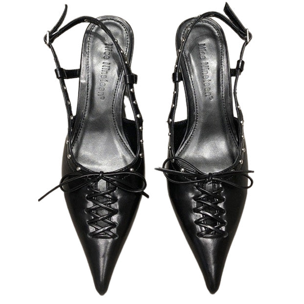 Old Money Aesthetic Lace Up Black Mules - ShoeMighty
