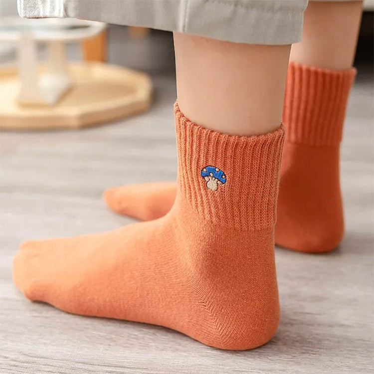 orange mushroom embroidery socks shoemighty