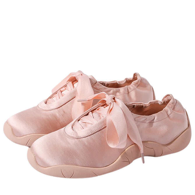 Pink Ribbon-Tie Ballet Sneakers - ShoeMighty