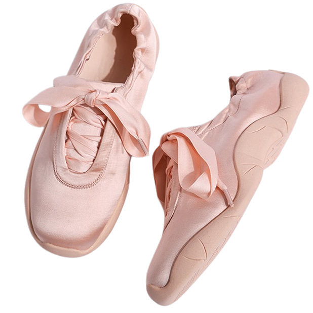 Pink Ribbon-Tie Ballet Sneakers - ShoeMighty