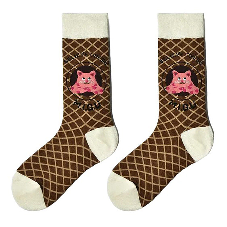 pink cat brown socks shoemighty