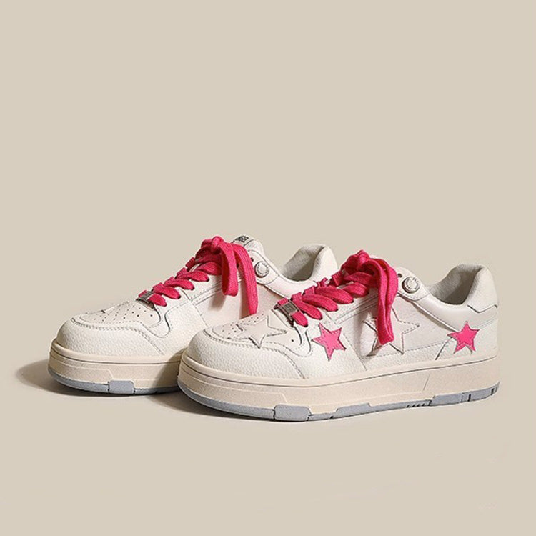 Bubblegum Pink Star Sneakers in White - ShoeMighty