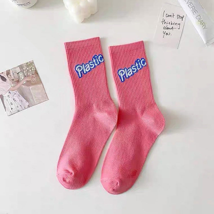 plastic pink ribbed socks shoemighty