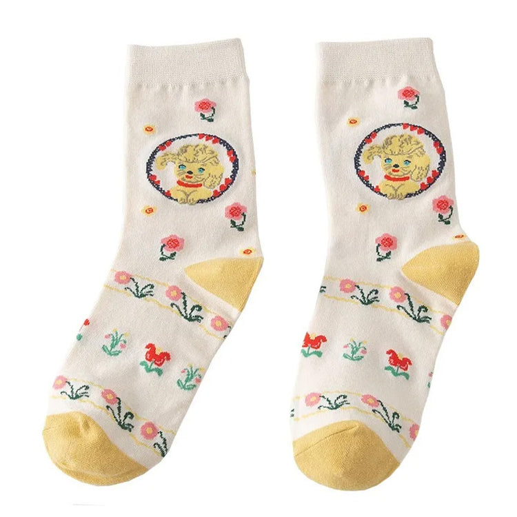 poodle and flowers print socks shoemighty