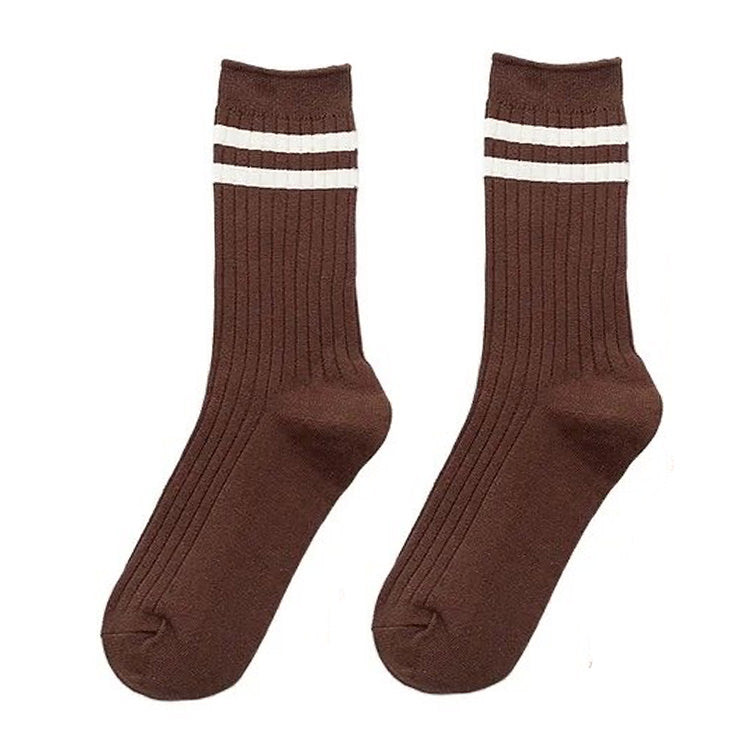 preppy brown striped mid socks shoemighty