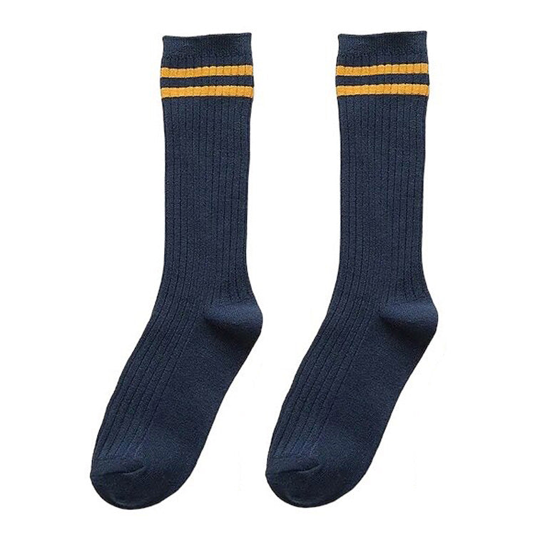 preppy navy blue striped socks shoemighty