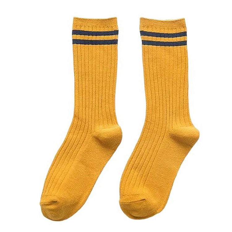 preppy yellow striped mid socks shoemighty
