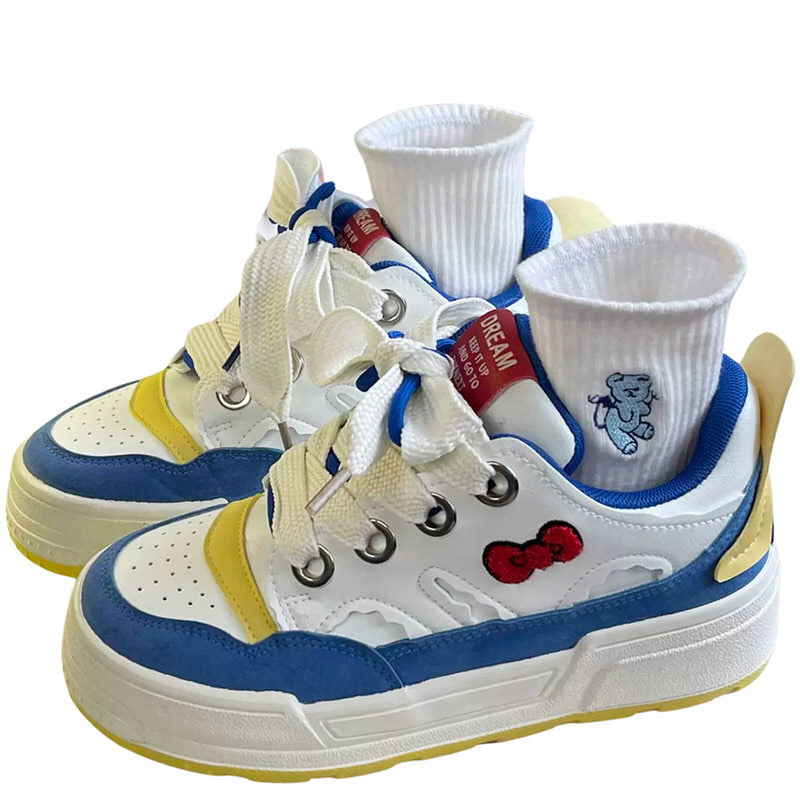 Bow White & Blue Sneakers - aesthetic sneakers - shoemighty
