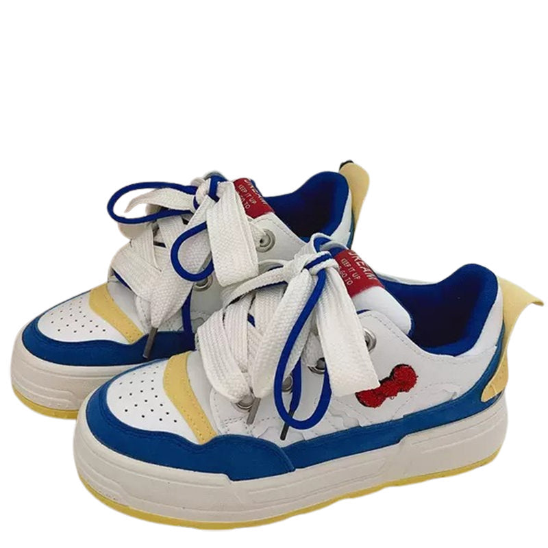 Bow White & Blue Sneakers - aesthetic sneakers - shoemighty