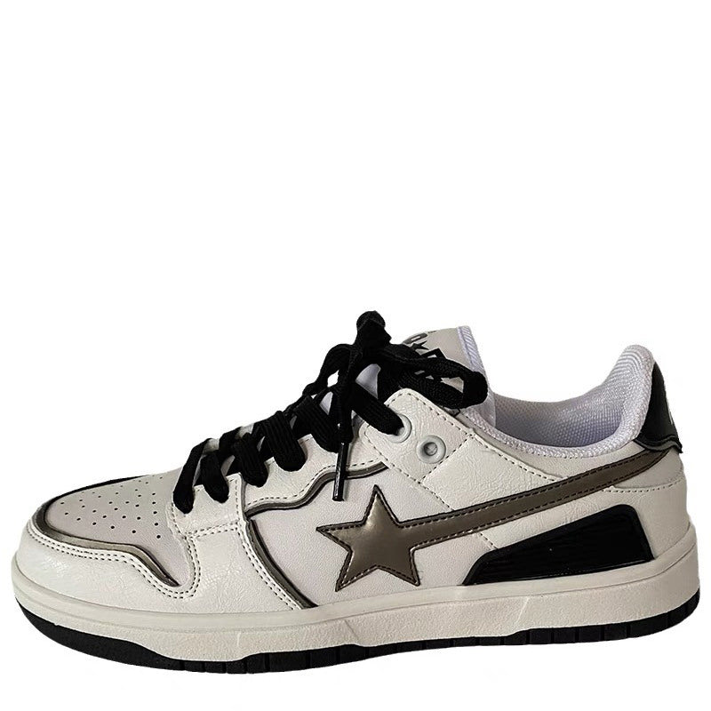 White & Silver Star Sneakers - ShoeMighty