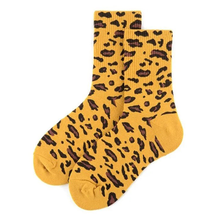 yellow leopard pattern socks shoemighty